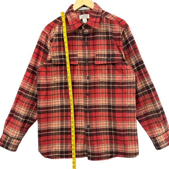 LL Bean Chamois Cloth Flannel Shirt Mens Red Plaid Long Sleeve Heavyweight Sz M - Picture 8 of 10